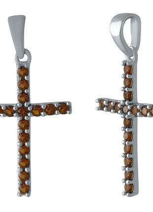 Срібний хрестик родований з натуральним гранатом 0.72ct, проба 925, жіночий
