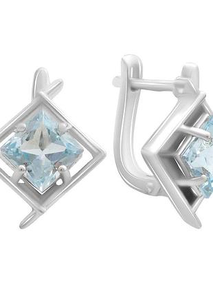 Серьги серебряные родированные с натуральным топазом 4.25ct, проба 925, английская застежка