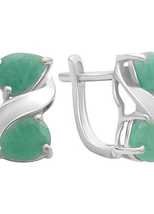 Сережки срібло 925 з натуральним смарагдом 4.058ct, родій, англійський замок