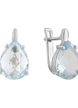 Срібні родовані сережки з натуральним блакитним топазом 8.094ct, проба 925, англійська застібка
