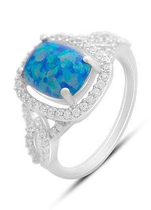 Серебряное родированное кольцо с искусственным опалом 2.163ct, проба 925, размер 17