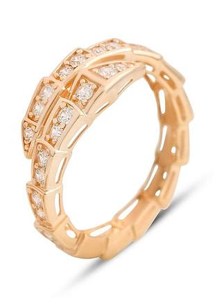 Золота каблучка з фіанітами 0.68ct, проба 585, червоне золото, розмір 18.5, жіноча