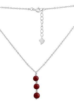 Серебряное колье родированное с искусственным кораллом 925 проба, вес 2.97г, длина 41-45см, женское