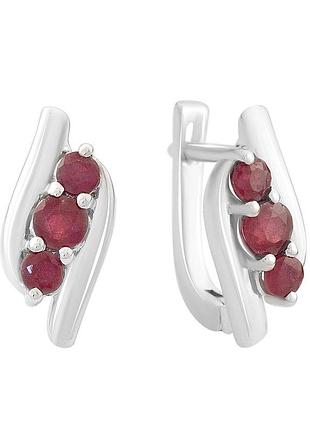 Серьги серебряные с натуральным рубином 1.483ct, родий, 925 проба
