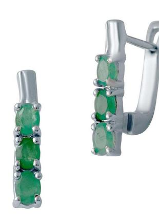 Сережки срібні 925 з натуральним смарагдом 1.133ct, родовані, англійська застібка