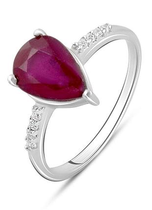 Срібне родоване каблучка з натуральним рубіном 2.57ct, 925 проба, розмір 18
