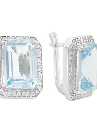 Срібні сережки з натуральним топазом 18.54ct, родовані, 925 проба, англійська застібка