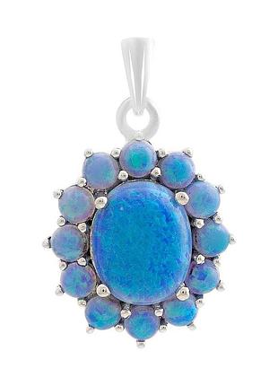 Подвеска серебряная 925 пробы родированная с искусственным опалом 1.923ct овальной формы женская