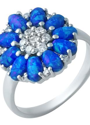 Срібне родоване кільце зі штучним опалом 1.523ct, проба 925, розмір 17.5