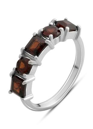 Кільце срібне з натуральним гранатом 1.85ct, родоване, 925 проба, розмір 17