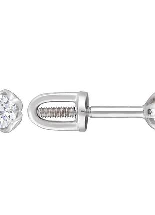 Серьги золотые 585 пробы с натуральными бриллиантами 0.12ct, родированные, пуссеты гвоздики
