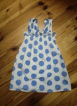 Детское летнее платье бренда zara kids (zara girls), выполненное в белом цвете с большими голубыми кругами (принт в горошек)