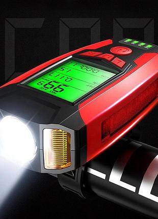 Велофара з комп'ютером та сигналом as0808-xpg+2led(yellow)+2cob(red), виносна кнопка