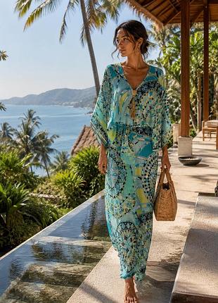 Бірюзове шовкове пляжне плаття від італійського бренду emilio pucci