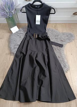 Комбінована сукня міді з ременем від zara, розмір s