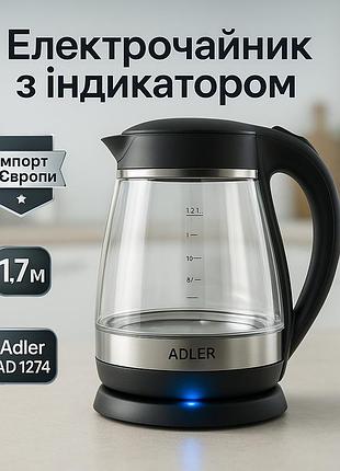 Чайник электрический adler ad 1274 1,7л 2200вт пластиковый с автоматическим отключением black
