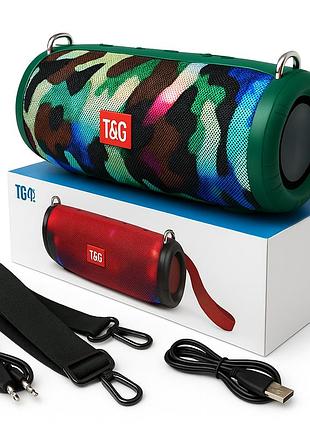 Портативная колонка tg642 с rgb подсветкой и ремешком, колонка для вечеринки. цвет: камуфляж