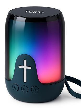 Аккумуляторная переносная колонка tg652 5w с rgb подсветкой и ремешком, блютуз колонка. цвет: синий