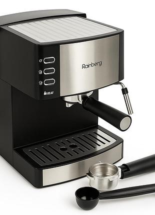 Кофемашина рожковая эспрессо rainberg rb-2273 2200вт с капучинатором 1.6л, кофеварка полуавтоматическая