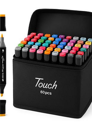 Набор скетч маркеров для рисования touch 60 шт двусторонние профессиональные фломастеры для художников