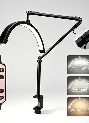 Безтіньова лампа для вій, брів та манікюру на струбціні moon light 20w, чорна