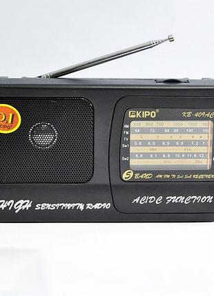 Радиоприёмник kipo kb-409ac мощный радио fm c usb питание от батарейки r20 или от сети