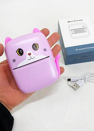 Портативный детский термопринтер с bluetooth a8 cat мини принтер для телефона pink 4