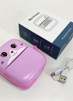 Портативный детский термопринтер с bluetooth a8 cat мини принтер для телефона pink 7