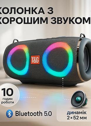 Портативная колонка tg642 с rgb подсветкой и ремешком, портативная колонка с bluetooth. цвет: серый