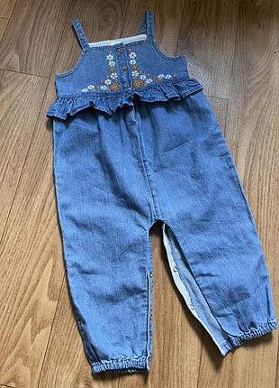 Джинсовий вишитий легкий комбінезон квіти next zara