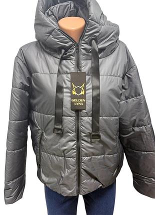 Женская стёганая куртка golden lynx весна — короткая куртка из плащёвки с капюшоном и декоративными лентами 52