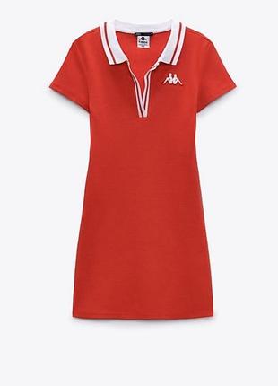 Zara kappa червоне трикотажне коротке тенісне плаття поло в рубчик літнє повсякденне спортивне червоне міні р. xs s