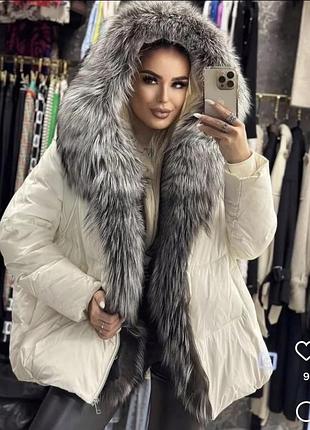 Зимняя куртка пуховик с чернобуркой натуральный мех оверсайз