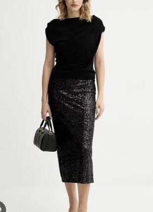 Юбка миди dorothy perkins женская нарядная в черные пайетки размер xl