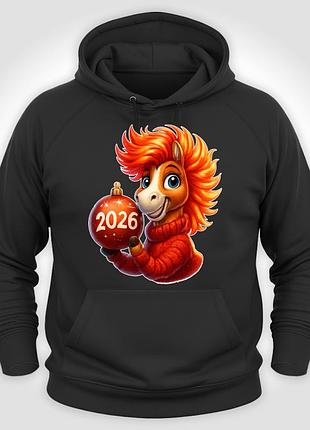 Худи унисекс с новогодним принтом "лошадка - год лошади 2026"