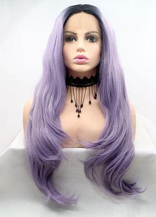 Женский парик из термоволокна фиолетовый волнистый длинный омбре