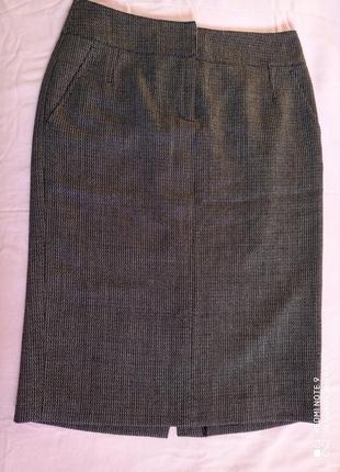 Шерстяная классическая деловая твидовая юбка со шлицой, широким поясом