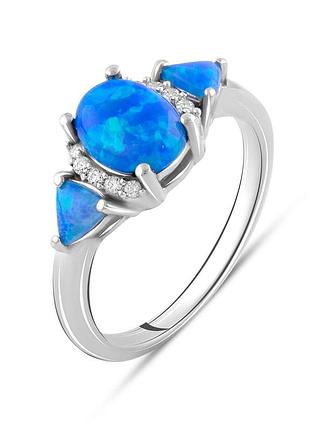 Серебряное родированное кольцо 925 пробы с синтетическим опалом 0.99ct, овальный, размер 17.5, вес 2.62г