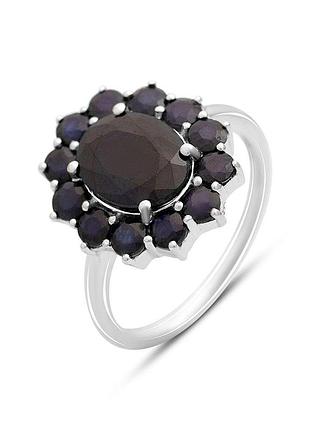 Серебряное кольцо с натуральным сапфиром 5.58ct, родированное, проба 925, размер 17.5