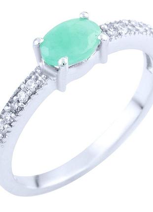 Срібне кільце з натуральним смарагдом 0.538ct, родоване, 925 проба, розмір 17