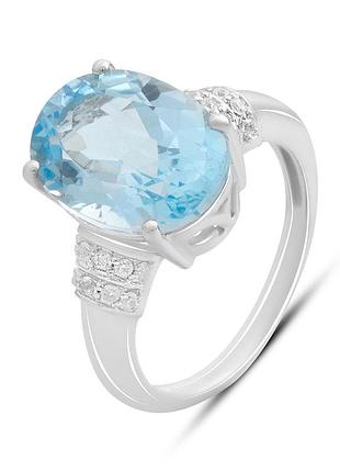 Серебряное родированное кольцо с натуральным топазом 7.688 ct, проба 925, размер 17, вес 4.86 г