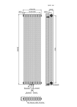 Радиатор warm well column 3 1800x470 (черный ral 9005m подкл.99)