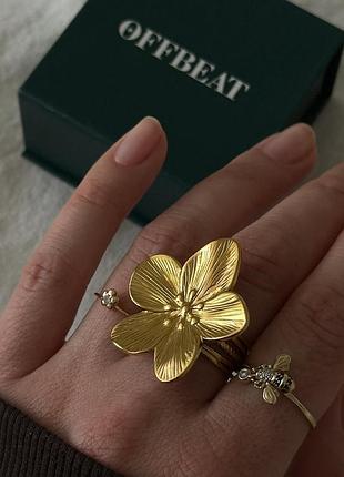 Золоте відкрите кільце квітка сакури🌸stainless steel