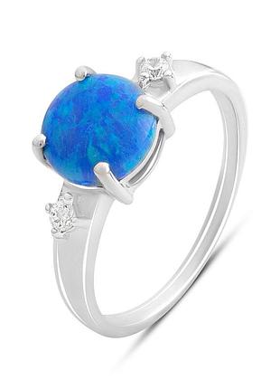 Срібне родоване кільце високогокачества з опалом 1.067ct та фіанітами, 925 проба, розмір 17