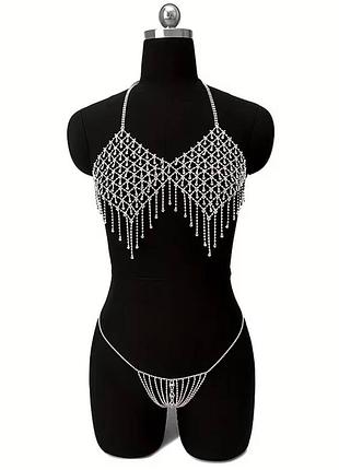 Топ стразовый silver с стразами цвет crystal + трусики