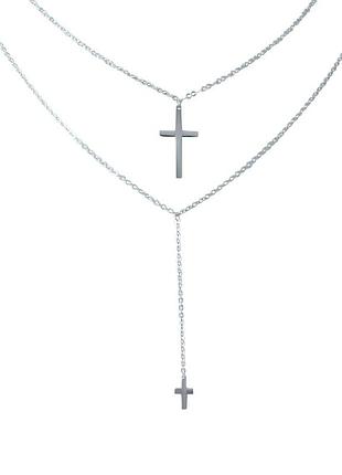 Серебряное колье родированное 925 пробы, без камней, 4.32 г, длина 40-43 см (женское, карабин)
