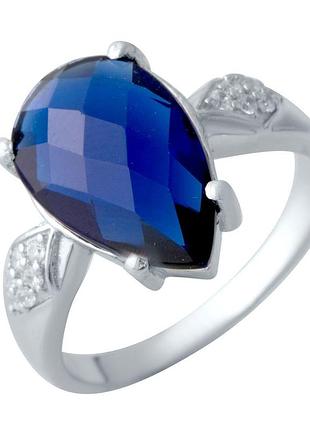Кільце срібне родоване 925 проби з сапфіром nano 4.06ct, синє, жіноче, розмір 17