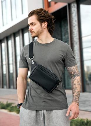 Чоловіча сумка бананка sambag harvi фактурна чорна