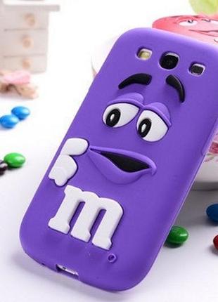 Об'ємний 3d силіконовий чохол для samsung galaxy a3 a3000 m&m's сереневий