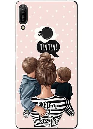 Бампер силиконовый чехол для huawei y6 prime 2019 с рисунком mom of boys